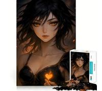 Puzzle de 1000 pièces représentant une fille d'anime au cœur flamboyant,idéal pour les adolescents Stimule l'esprit,amusant,découpe nette,composants robustes,activité de groupe réconfortante (38x26cm)
