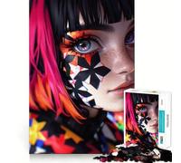 Puzzle de 1000 pièces représentant une fille d'anime au maquillage coloré,idéal pour les adolescents Jeu amusant et facile à assembler,sans espaces Activité idéale pour une soirée en famille (50x75cm)