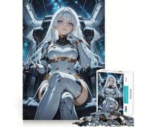 Puzzle de 1000 pièces représentant Une Fille d'anime aux Cheveux Blancs dans Un Vaisseau Spatial Jeu de mémoire Amusant pour Adolescents Surface Lisse sans bavures Cadeau d'anniversaire Casse-tête