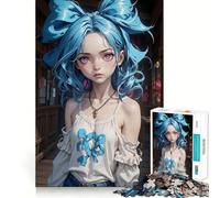 Puzzle de 1000 pièces représentant Une Fille d'anime aux Cheveux Bleus activité ludique et stimulante pour renforcer Les Liens familiaux,avec des pièces Parfaitement emboîtables et sans espaces