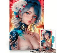 Puzzle de 1000 pièces représentant Une Fille d'anime aux Cheveux Bleus Jeu pour Adultes,découpé au Laser pour Un Assemblage Parfait,Une activité enrichissante pour Les Jours de Pluie 38x26cm