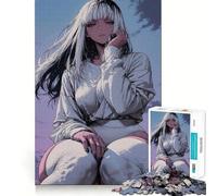 Puzzle de 1000 pièces représentant Une Fille d'anime aux Cheveux Noirs et Blancs,idéal pour Les Adultes et Stimulant la réflexion Format Standard,Format Voyage,Cadeau Parfait pour Les Jeux