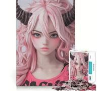 Puzzle de 1000 pièces représentant Une Fille d'anime aux Cheveux Roses et aux Cornes, idéal pour Adultes Renforce la mémoire, Passe d'agréables Moments, Bords Nets, Cadeau raffiné (38x52cm)