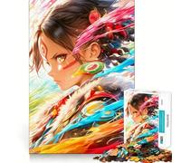 Puzzle de 1000 pièces représentant Une Fille d'anime aux Rayures colorées,idéal pour Les Adolescents Activité ludique et stimulante de Haute précision,à découper et à pratiquer