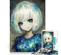 Puzzle de 1000 pièces représentant une fille d'anime aux yeux bleus,idéal pour les adolescents Jeu stimulant l'esprit,assemblage solide et sécurisé,activité de partage en famille ou entre amis 50x75cm