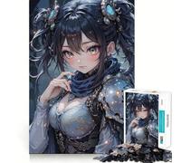 Puzzle de 1000 pièces représentant une fille d'anime aux yeux bleus,idéal pour les adolescents Jeu stimulant l'esprit,assemblage solide et sécurisé,activité de partage en famille ou entre amis 38x52cm