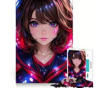Puzzle de 1000 pièces représentant Une Fille d'anime aux Yeux Violets Découpe Impeccable Jeu Amusant et Stimulant,idéal pour se détendre Pendant Les Moments de Calme,ou comme Cadeau Artistique
