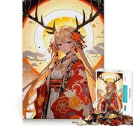 Puzzle de 1000 pièces représentant Une Fille d'anime avec des Bois de cerf Jeu de mémoire et de réflexion Découpe Fine,Finition Premium Un Moyen captivant de Passer Le Temps (38x52cm)