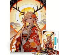 Puzzle de 1000 pièces représentant Une Fille d'anime avec des Bois de cerf Jeu pour Adultes,découpé au Laser pour Un Assemblage Parfait,Une activité enrichissante pour Les Jours de Pluie 50x75cm
