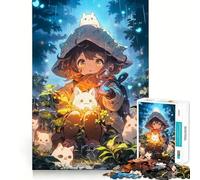 Puzzle de 1000 pièces représentant Une Fille d'anime avec des créatures dans la forêt Jeu de réflexion,découpe de précision,Bords Lisses,défi Amusant pour Passer Le Temps (38x52cm)