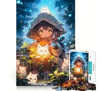 Puzzle de 1000 pièces représentant Une Fille d'anime avec des créatures dans la forêt Jeu et d'adresse Assemblage Stable,pièces Qui ne bougent Pas Un Passe-Temps agréable pour Les Longs Week-Ends