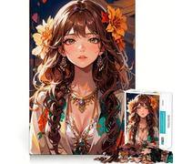 Puzzle de 1000 pièces représentant Une Fille d'anime avec des Fleurs Jeu et de Coordination Assemblage Stable,pièces Qui ne bougent Pas Un Passe-Temps agréable pour Les Longs Week-Ends 50x75cm
