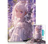 Puzzle de 1000 pièces représentant Une Fille d'anime avec des Fleurs Violettes Pièces Bien ajustées,Jeu de Concentration Amusant,Moment de détente,décoration de Noël (50x75cm)