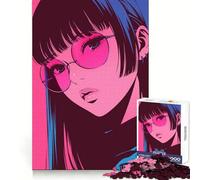 Puzzle de 1000 pièces représentant Une Fille d'anime avec des Lunettes Roses,idéal pour Les Adolescents Ce Puzzle Offre Un Excellent Passe-Temps Relaxant et Stimulant,et constitue Un Joli Cadeau