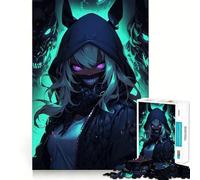 Puzzle de 1000 pièces représentant une fille d'anime avec des masques de démons,idéal pour les adolescents Jeu stimulant l'esprit,pièces de taille uniforme et précises,activité amusantele soir 38x52cm