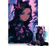 Puzzle de 1000 pièces représentant Une Fille d'anime avec des Motifs de Papillons,idéal pour Les Adolescents Jeu Stimulant l'esprit,Assemblage Solide et sécurisé,activité de Partage en famille38x26cm