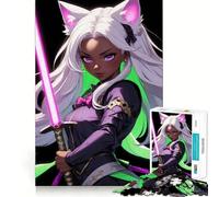 Puzzle de 1000 pièces représentant Une Fille d'anime avec des Oreilles de Chat et Une épée Jeu de Construction Solide et sécurisé,idéal pour Les Vacances et Les Loisirs d'intérieur (38x52cm)