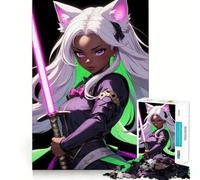 Puzzle de 1000 pièces représentant Une Fille d'anime avec des Oreilles de Chat et Une épée Jeu de mémorisation mentale de Haute précision Découpe Interactive Défi cérébral pour la Maison (50x75cm)