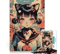 Puzzle de 1000 pièces représentant Une Fille d'anime avec des Oreilles de Chat Jeu de mémoire Amusant,Surface Lisse sans bavures,idéal comme Cadeau d'anniversaire ou Casse-tête (50x75cm)
