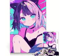 Puzzle de 1000 pièces représentant Une Fille d'anime avec des Oreilles de Chat Stimule l'esprit, Offre Une expérience Douce et Un Assemblage Parfait (50x75cm)