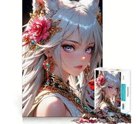 Puzzle de 1000 pièces représentant Une Fille d'anime avec des Oreilles de Renard Jeu de mémoire et de réflexion Découpe Fine,Finitions Haut de Gamme Un Moyen captivant de Passer Le Temps (38x52cm)