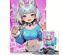 Puzzle de 1000 pièces représentant Une Fille d'anime avec des Oreilles de Renard Jeu et d'adresse Assemblage Stable,pièces Qui ne bougent Pas Un Passe-Temps agréable pour Les Longs Week-Ends 50x75cm