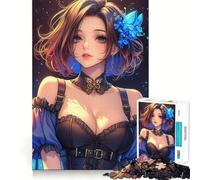 Puzzle de 1000 pièces représentant Une Fille d'anime avec des Papillons Bleus,idéal pour Les Adolescents Jeu Stimulant l'esprit,Assemblage Solide et sécurisé,activité de Partage en famille38x52cm