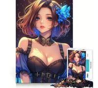 Puzzle de 1000 pièces représentant Une Fille d'anime avec des Papillons Bleus Jeu Amusant et Facile à Transporter,idéal pour Les Voyages (38x26cm)