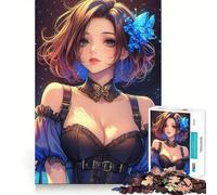 Puzzle de 1000 pièces représentant Une Fille d'anime avec des Papillons Bleus Jeu de réflexion créatif Découpe Nette Composants Robustes Idéal pour Les Voyages (50x75cm)