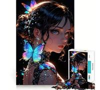 Puzzle de 1000 pièces représentant Une Fille d'anime avec des Papillons,Un Jeu de Concentration mentale sans Espace,Un défi cérébral interactif pour la Maison (38x52cm)