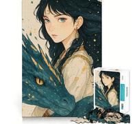 Puzzle de 1000 pièces représentant Une Fille d'anime avec Son Dragon,idéal pour développer Ses capacités cognitives Surface Lisse et sans bavures Activité relaxante à Faire en Groupe 38x26cm