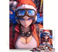 Puzzle de 1000 pièces représentant Une Fille d'anime avec Un Bonnet de Père Noël Idéal pour Les Adultes cet Exercice cognitif est Un Divertissement Occasionnel et sans aspérités Un Cadeau mémorable