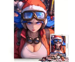 Puzzle de 1000 pièces représentant Une Fille d'anime avec Un Bonnet de Père Noël Idéal pour Les Adultes cet Exercice cognitif est Un Divertissement Occasionnel et sans aspérités Un Cadeau mémorable