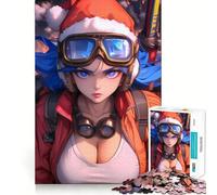 Puzzle de 1000 pièces représentant Une Fille d'anime avec Un Bonnet de Père Noël Jeu de Construction Focus Assemblage Parfait sans écart Activité gratifiante pour Les Jours de Pluie (38x52cm)