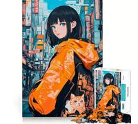 Puzzle de 1000 pièces représentant Une Fille d'anime avec Un Chat en Ville Jeu de Construction Focus Assemblage Parfait sans écart Activité gratifiante pour Les Jours de Pluie (50x75cm)