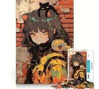 Puzzle de 1000 pièces représentant Une Fille d'anime avec Un Chat Jeu de Construction Solide et sécurisé,idéal pour Les Vacances et Les Loisirs d'intérieur (38x26cm)