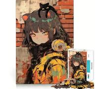 Puzzle de 1000 pièces représentant Une Fille d'anime avec Un Chat Jeu et de Coordination Assemblage Stable,pièces Qui ne bougent Pas Un Passe-Temps agréable pour Les Longs Week-Ends 50x75cm
