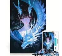 Puzzle de 1000 pièces représentant une fille d'anime avec un dragon bleu,idéal pour les adolescents Jeu stimulant et facile à assembler,parfait pour une activité familiale amusante en soirée (50x75cm)