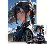 Puzzle de 1000 pièces représentant Une Fille d'anime avec Un Dragon et des Cornes Stimule l'esprit, Offre Une expérience Douce et Un Assemblage Parfait (50x75cm)