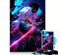 Puzzle de 1000 pièces représentant une fille d'anime avec un dragon et une épée,idéal pour les adolescents Jeu stimulant l'esprit,pièces de taille uniforme et précises,activité amusantele soir 38x26cm