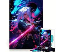 Puzzle de 1000 pièces représentant Une Fille d'anime avec Un Dragon et Une épée,idéal pour Les Adolescents Stimule l'esprit,Amusant,découpe Nette,Composants Robustes,activité de Groupe réconfortante