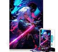 Puzzle de 1000 pièces représentant Une Fille d'anime avec Un Dragon et Une épée,idéal pour Les Adultes Jeu de mémoire,Assemblage sûr et Solide,favorisant Le développement des Liens et la Construction