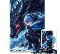 Puzzle de 1000 pièces représentant une fille d'anime avec un dragon,idéal pour les adolescents Jeu stimulant l'esprit,assemblage sécurisé et solide,activité de partage en famille ou entre amis 38x52cm