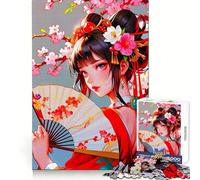 Puzzle de 1000 pièces représentant Une Fille d'anime avec Un éventail et des Fleurs Idéal pour Adultes cet Exercice cognitif est Un Divertissement Occasionnel sans Bords Rugueux Un Cadeau mémorable