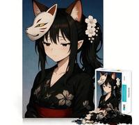 Puzzle de 1000 pièces représentant Une Fille d'anime avec Un Masque de Renard,idéal pour Les Adolescents Jeu Stimulant l'esprit,Solide et Facile à Assembler,pour Une activité amusantele Soir 38x26cm