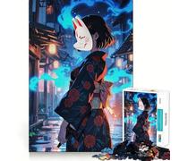 Puzzle de 1000 pièces représentant Une Fille d'anime avec Un Masque de Renard,idéal pour Les Adolescents Jeu Stimulant l'esprit,Solide et Facile à Assembler,pour Une activité amusantele Soir 50x75cm