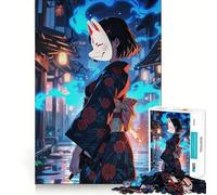 Puzzle de 1000 pièces représentant Une Fille d'anime avec Un Masque de Renard Jeu de Construction Focus Assemblage Parfait sans écart Activité gratifiante pour Les Jours de Pluie (38x26cm)