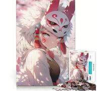 Puzzle de 1000 pièces représentant une fille d'anime avec un masque de renard Jeu de mémorisation mentale Découpe de haute précision Activité manuelle Défi cérébral interactif pour la maison (50x75cm)
