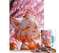 Puzzle de 1000 pièces représentant Une Fille d'anime avec Un Oiseau et des Fleurs de Cerisier Jeu de Concentration mentale sans Espace,Design ajusté,défi cérébral interactif pour la Maison (38x52cm)