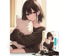 Puzzle de 1000 pièces représentant Une Fille d'anime avec Un Oreiller Jeu de réflexion et de Coordination Assemblage Stable,pièces Qui ne bougent Pas Un Passe-Temps agréable pour Les Longs Week-Ends